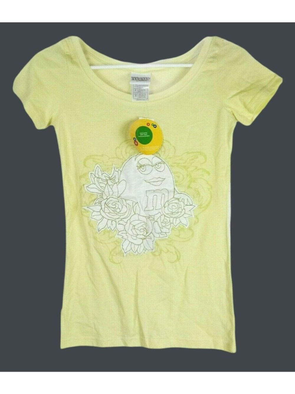 M&MS World Green Character Graphic Tee Womens S Yellow Soft Cotton Theme Park